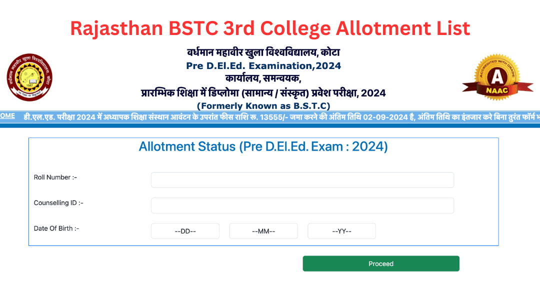 Rajasthan BSTC 3rd College Allotment List 2024
